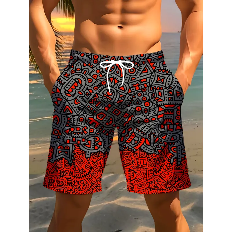 Golf Equipment Drawing - Men's 3D Geometric Print Beach Shorts